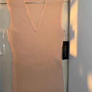 Marciano Textured V-Neck Dress in Soft Pink